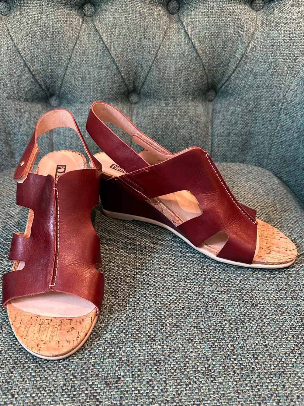 Pikolinos Algarve Burgundy Leather Cork Wedge Slingback Sandals EU 41 US 10.5